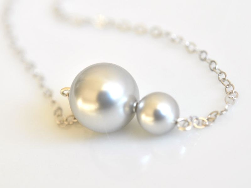 Dual Pearls Modern Silver Necklace - Graduation, Wedding,  Bridesmaids