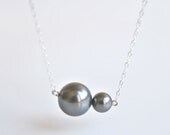 Dual Pearls Modern Silver Necklace - Mothers Day, Wedding,  Bridesmaids