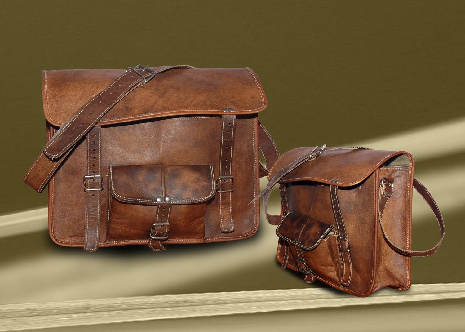 Pure Genuine Handmade Soft Leather 13 Inches/inch Satchel School/College/iPad Bag Laptop Messenger Shoulder Handbag/Bags