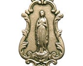 Antique Art Nouveau Sterling Silver Medal to our  NOTRE DAME of LOURDES on 18" sterling silver rolo chain