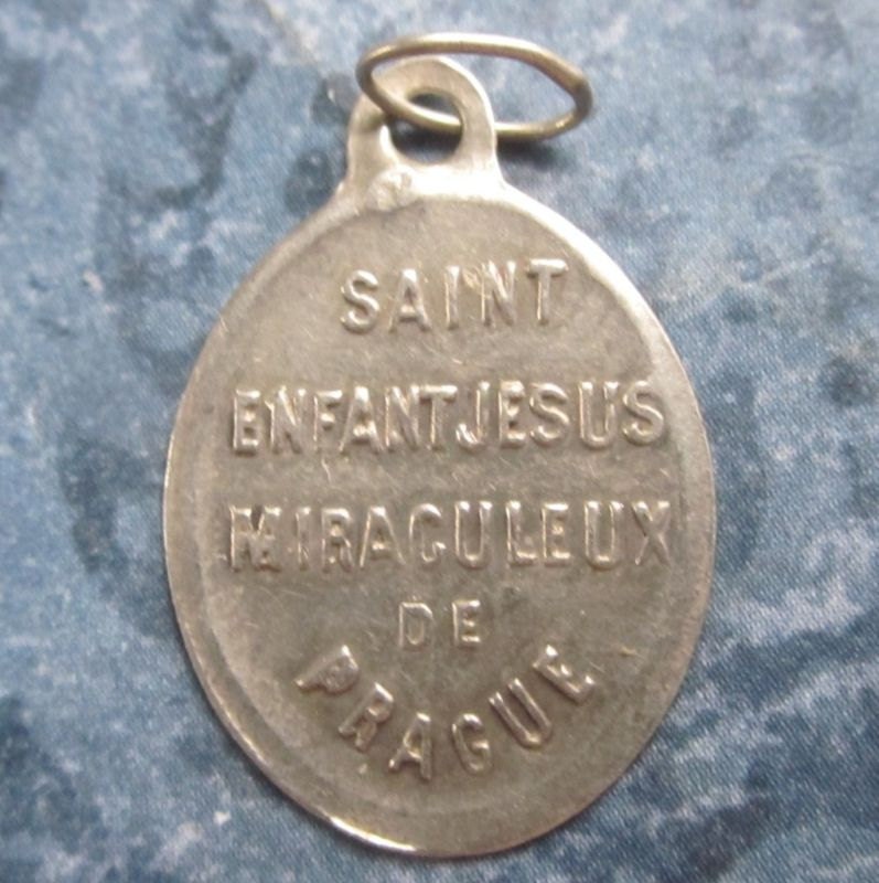 Holy Infant of Prague Antique Religious Sterling Medal on 18" sterling silver rolo chain