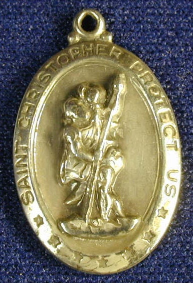 Saint Christopher Vintage Sterling Theda  Medal on 18 inch sterling silver rolo chain