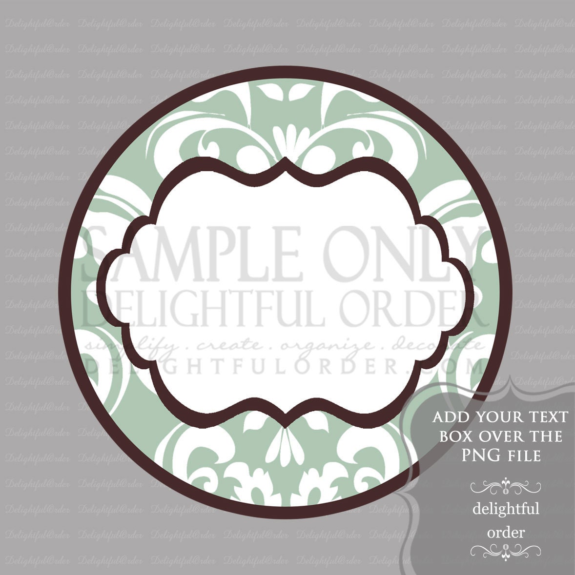 Green Damask Circle Labels/Tag - PDF Blank File & Add your text PNG File