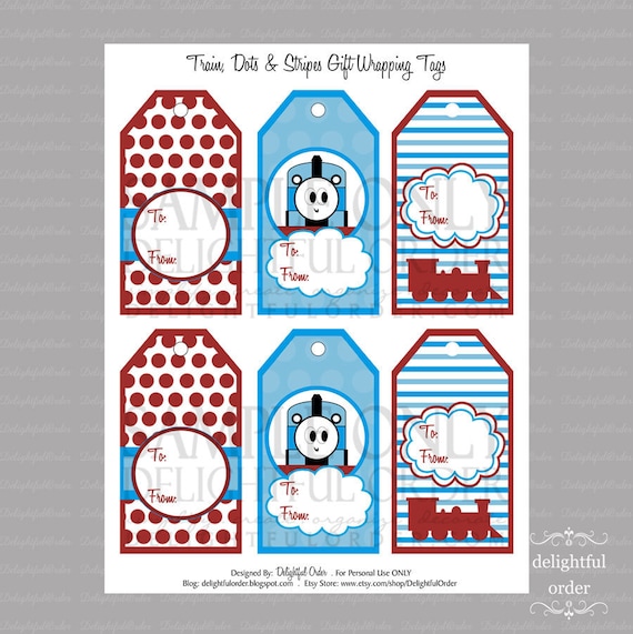 Trains, Dots & Stripes Gift Tags - PDF Printable File