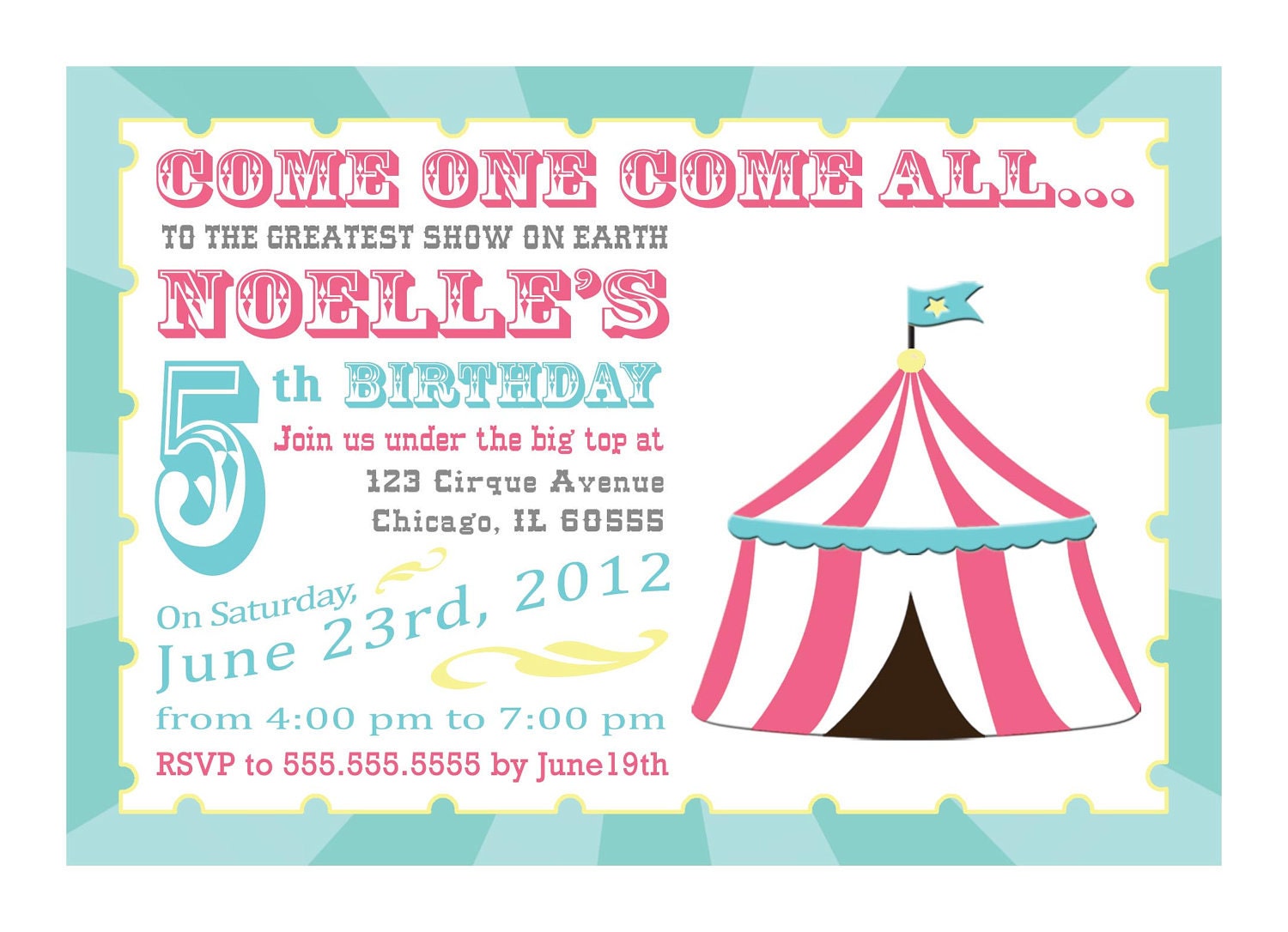 Carnival or Circus Birthday Invitation - Come One Come All