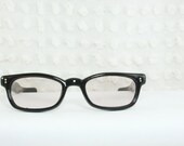 1960's Sunglasses Black Horn Rim Rectangular Frame Mod Light Pink Rose Tint Non Prescription Lens New Old Stock