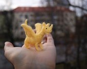 Tiny felted yellow dragon - soft sculpture - miniature fairy tale animal