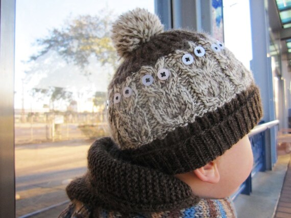 Hand Knit winter Wool Owly Hat  2 year old boy girl toddler
