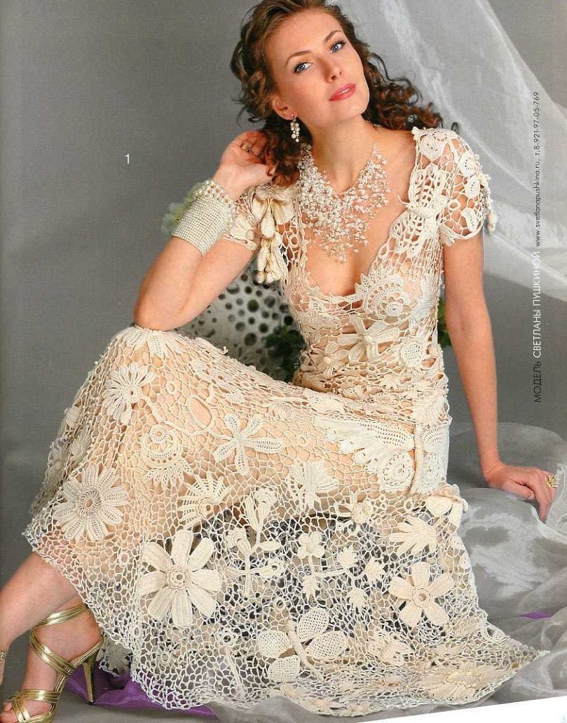 Wedding/coctail Knitting CROCHET PATTERNS Book Irish lace dress collar top skirt cardigan Fashion Magazine 555