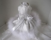 Dog Dress XS  White Brocade With  Marabou Boa     By Nina's Couture Closet "Exclusive  Line Bella "