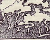 ACEO original pen sketch / surreal storm / sticker doodle
