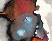 ACEO original abstract watercolor painting of devils and an angel