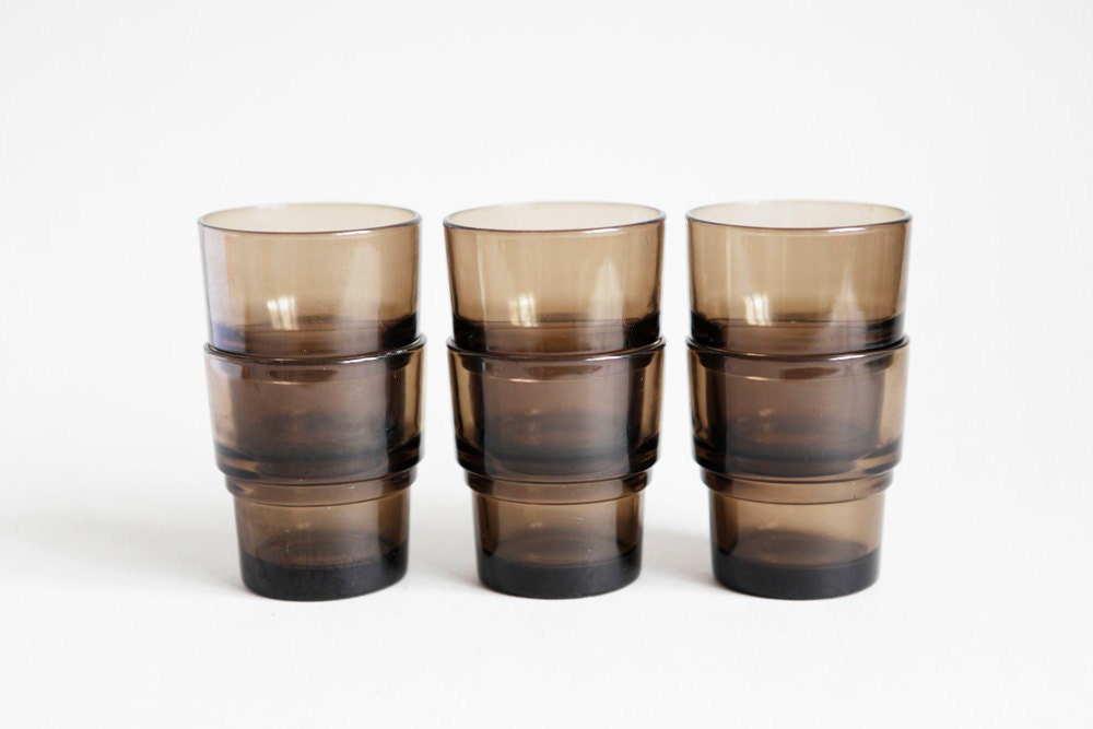 6 French Vereco Stack Cups in Warm Grey