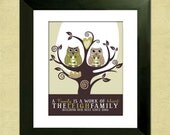 Custom Family Tree with Owls - Personalized Nursery Art, Baby Shower or Housewarming Gift
