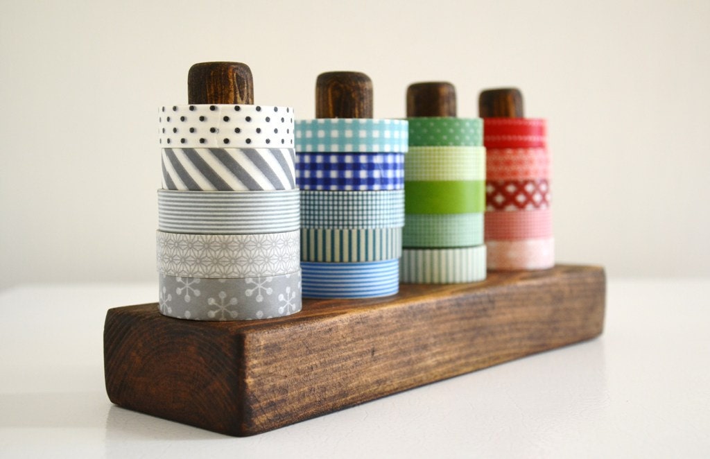 Dark Washi Tape Organizer - Wood Masking Tape Holder - Eco friendly Japanese Tape Dispenser for 20 rolls