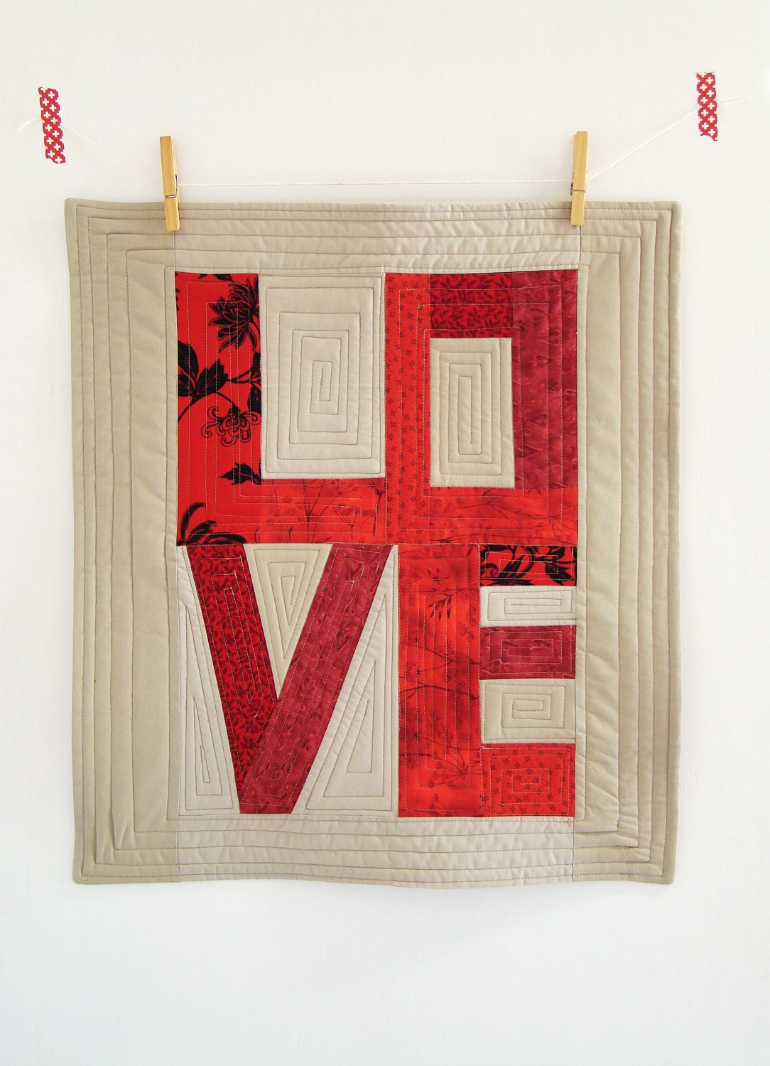 Custom Love art quilt / wall hanging / modern patchwork / decorative mini quilt / table topper/ mothers day gift