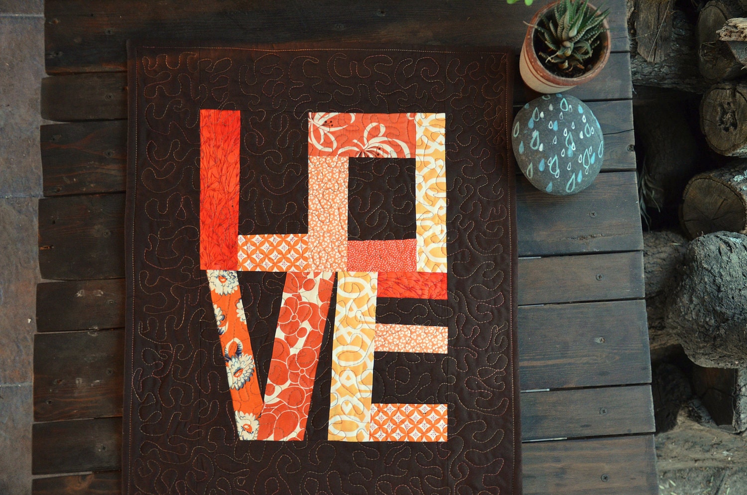 Custom Love art quilt / wall hanging / modern patchwork / decorative mini quilt / table topper/ mothers day gift