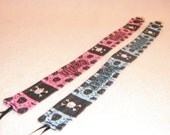 Twins Boy Girl 2 Pc 10" Fabric Pacifier Clip- Mini Skull Crossbones - Custom Personalized - Your Choose Colors Image and Inscription