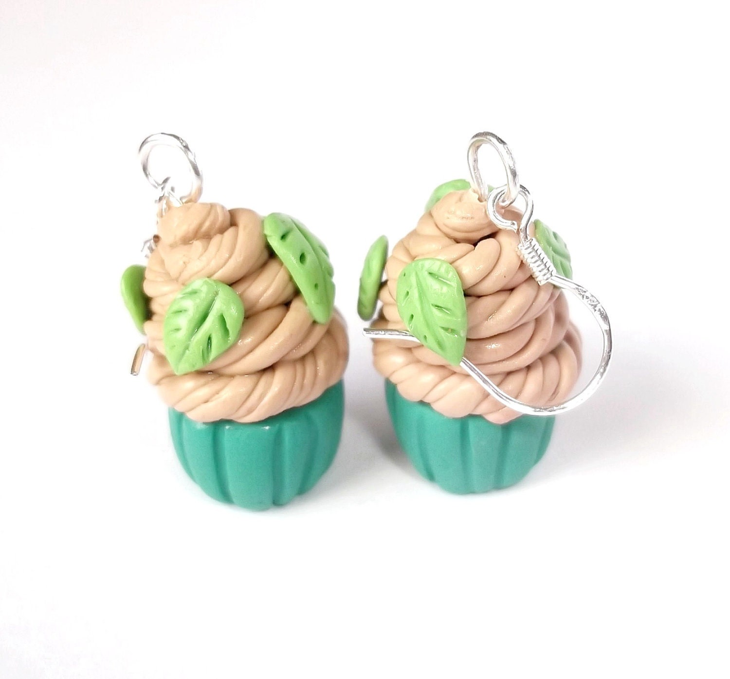 Mint Cupcakes Earrings Polymer Clay Silver Earrings Funky Jewelry Kawaii Jewelry Earrings for Girl Sweet Jewelry Gift