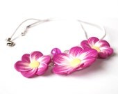 Floral Necklace Flowers Pink Yellow, Polymer Clay Pendant, Silver Jewelry Woman