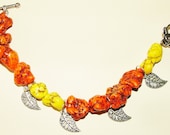 Yellow and Orange Turquoise Charm Bracelet - Genuine Turquoise Nuggets 15-18mm