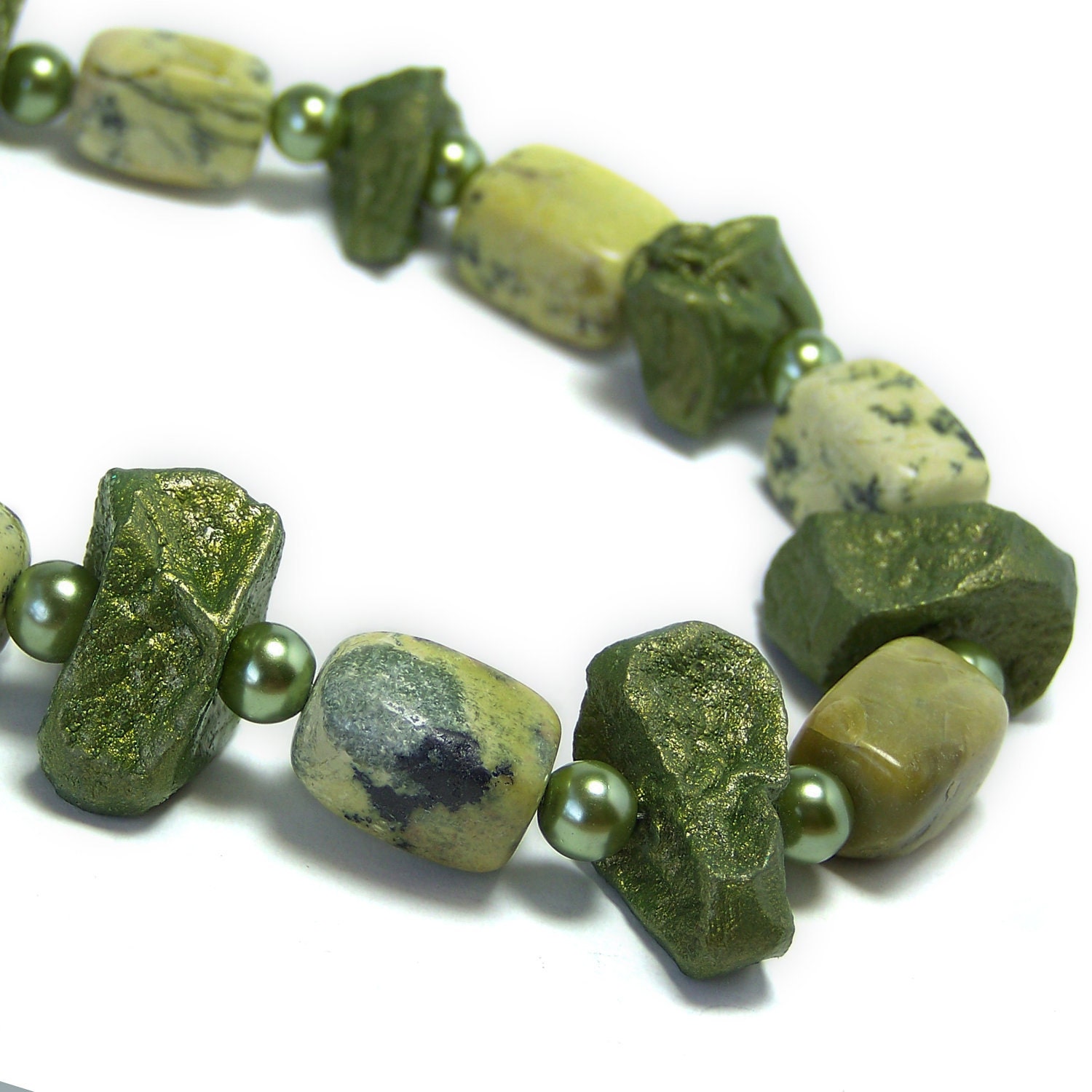 Potato Bead Necklace Yellow Turquoise Peridot Green Natural Stone Jewelry Organic