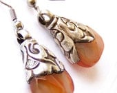 Sterling Silver Earrings Amber Orange Gemstone