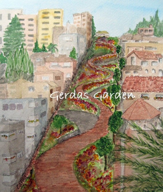 Lombard St Print Watercolor San Francisco California 5x7