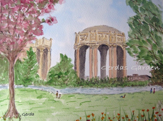 San Francisco, California,  Palace of Fine Arts water color print 5x7