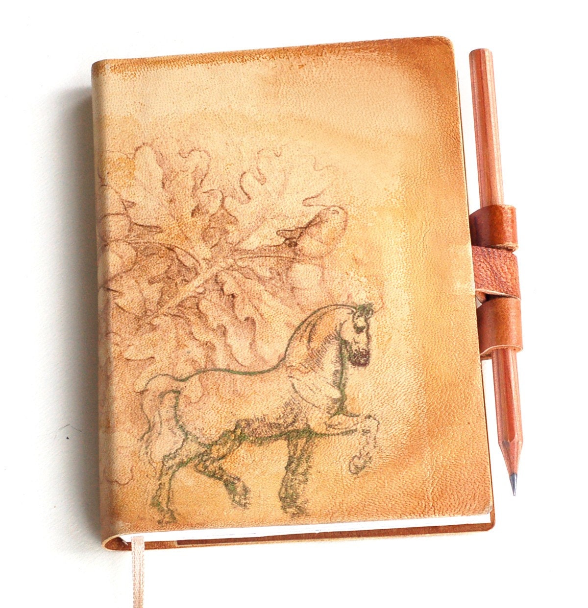 Free initials Oak tree horse leather journal