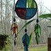 Stained Glass Suncatcher / Unique Panel - Native American Inspired - Earthy Colors - Glass Feathers hang on beaded Suede - Large 13 inches