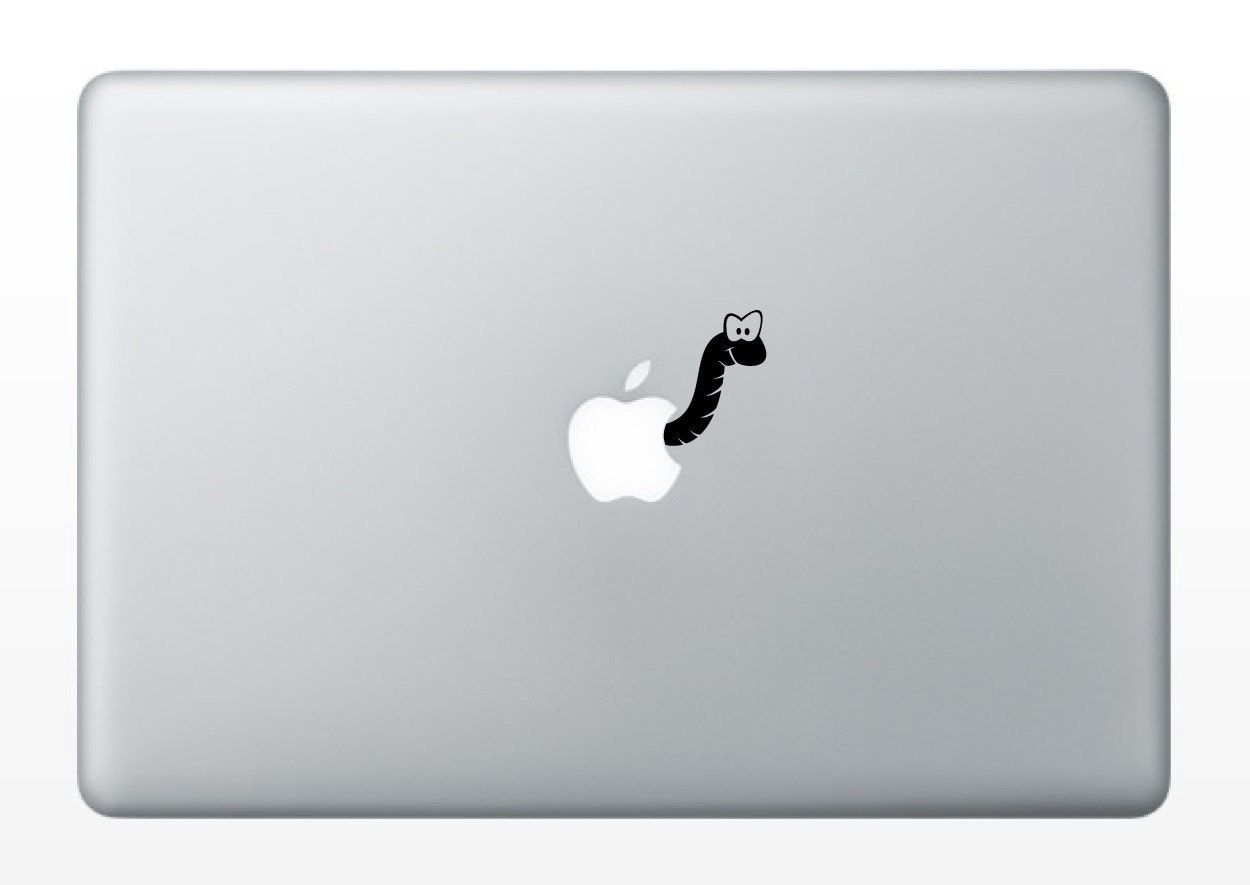 SALE - Worm in Apple Vinyl Laptop Decal - GLOSS BLACK