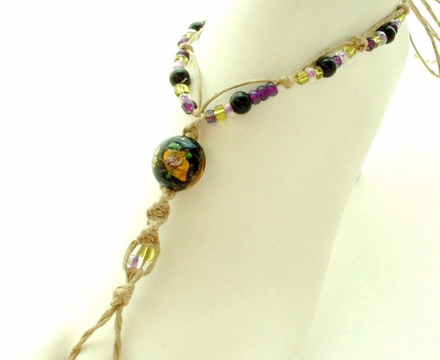 Barefoot Sandals Black Purple Gold Rose Foot Jewelry Toe thong hemp hippie shoes beach footwear