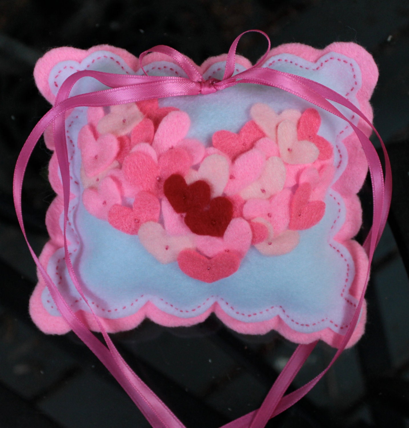 One of a Kind Felt Two Hearts Wedding Ring Bearer  or Valentine Pillow Special reg. 16.00 now 11.00