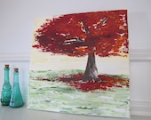 Red Fall Autumn Oak Tree Abstract Textured 9x12 by MyImaginationIsYours