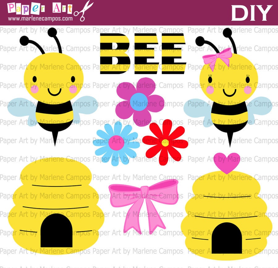 INSTANT DOWNLOAD - Bee and beehive Digital Clip Art, digital images, scrapbooking, embellishment, Personal and Commercial use for Print