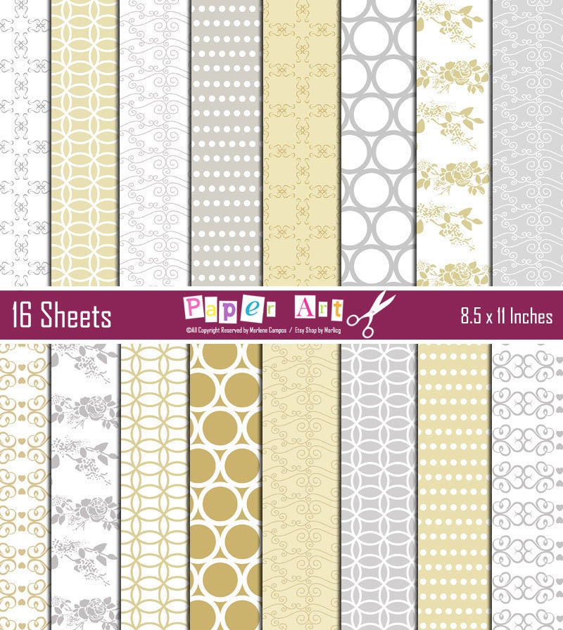 Wedding Digital Backgrounds (Silver & Gold) Digital Paper, Set Digital Paper , Printable Background, Wedding Invitation
