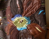 Purse tote messenger bag flower brown chocolate leather stripes beads suede handmade handwoven