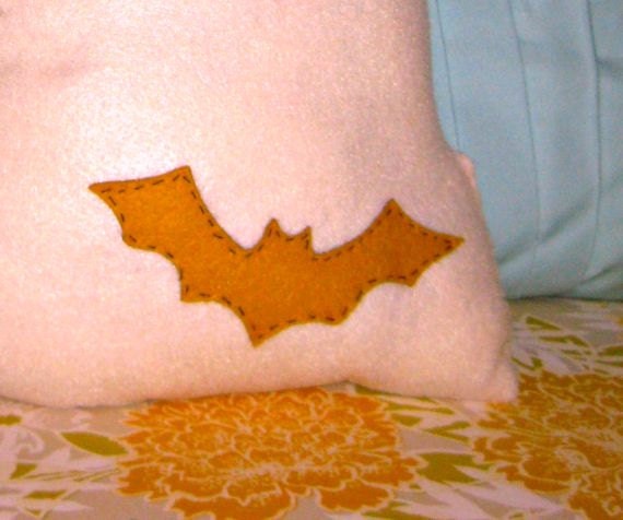 Personalized Children Decor Initial Letter Pillow of Mustard Yellow Appliqued Eco Friendly Felt - B is for Bat