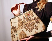 Vintage Whimsical Print and Rhinestone Handbag