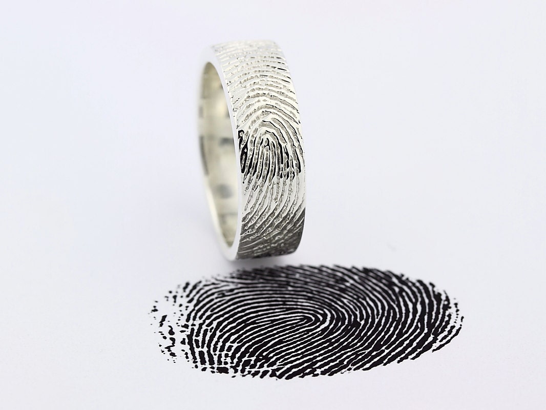 Your Custom Fingerprint Ring - Sterling Silver Engraving Wedding Band - non blackened,6mm, finger print