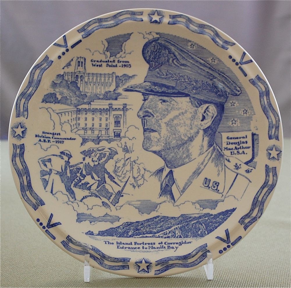 Vernon Kilns Pottery "GENERAL DOUGLAS MacARTHUR" plate in blue