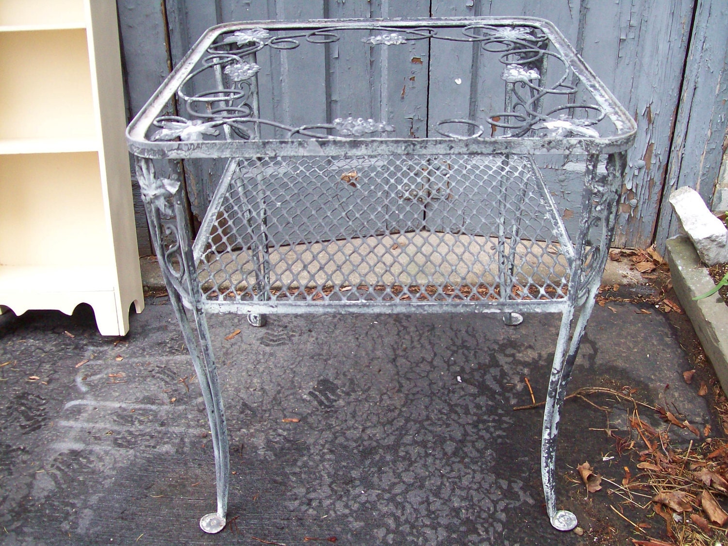 Vintage Wrought Iron Square Table  Plexiglass top Grapes and Leaves motif