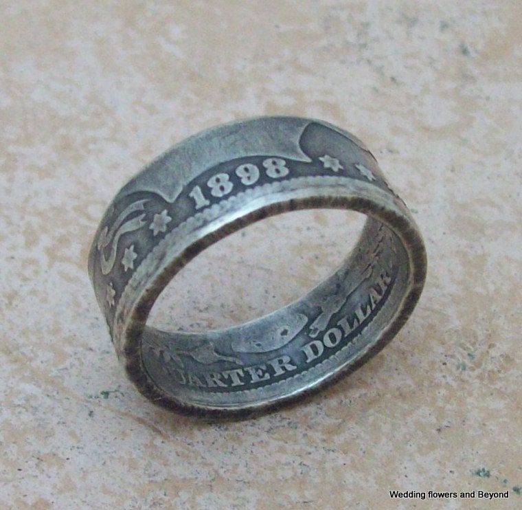 HaNDMaDe uNiQue LaDieS GiFT  Silver Coin Ring 1898 Barber Quarter 90% Fine Silver Jewlery Size 7 1/4
