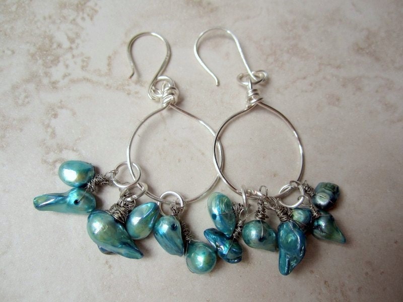 Organic Blue Shell Drop Sterling Silver Earrings