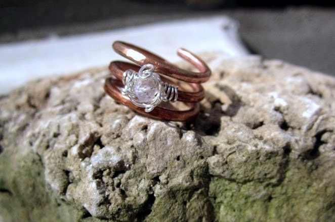Copper and Moonstone Wire Wrapped Ring