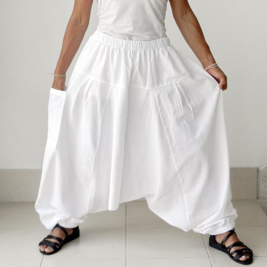 Harem Organic White Cotton ,Triangle,Yoga, Ninja Pants.