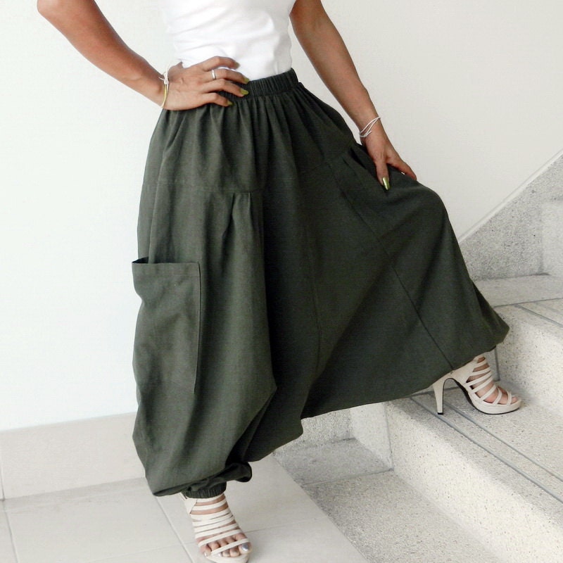 Harem Organic Cotton Hemp, Green, Triangle,Yoga, Ninja Pants.