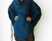 SALE 30 % Off Ladies Poncho Top,Long Sleeve Unique Styling,Aqua Cotton Jersey.