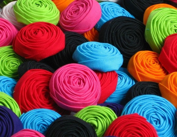 Pick your own 10 fabric flower rosettes 1.5"